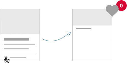 Animatie; cursor klikt op een favorieten icoontje om een item favoriet te maken. Vervolgens kun je op deze pagina het overzicht bekijken.